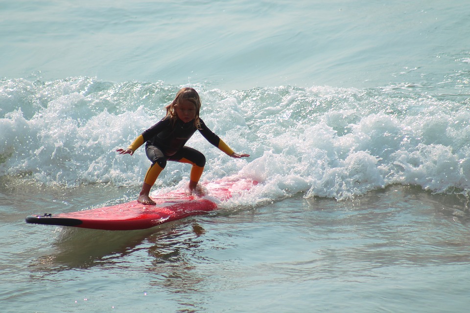 Kid on surfboard